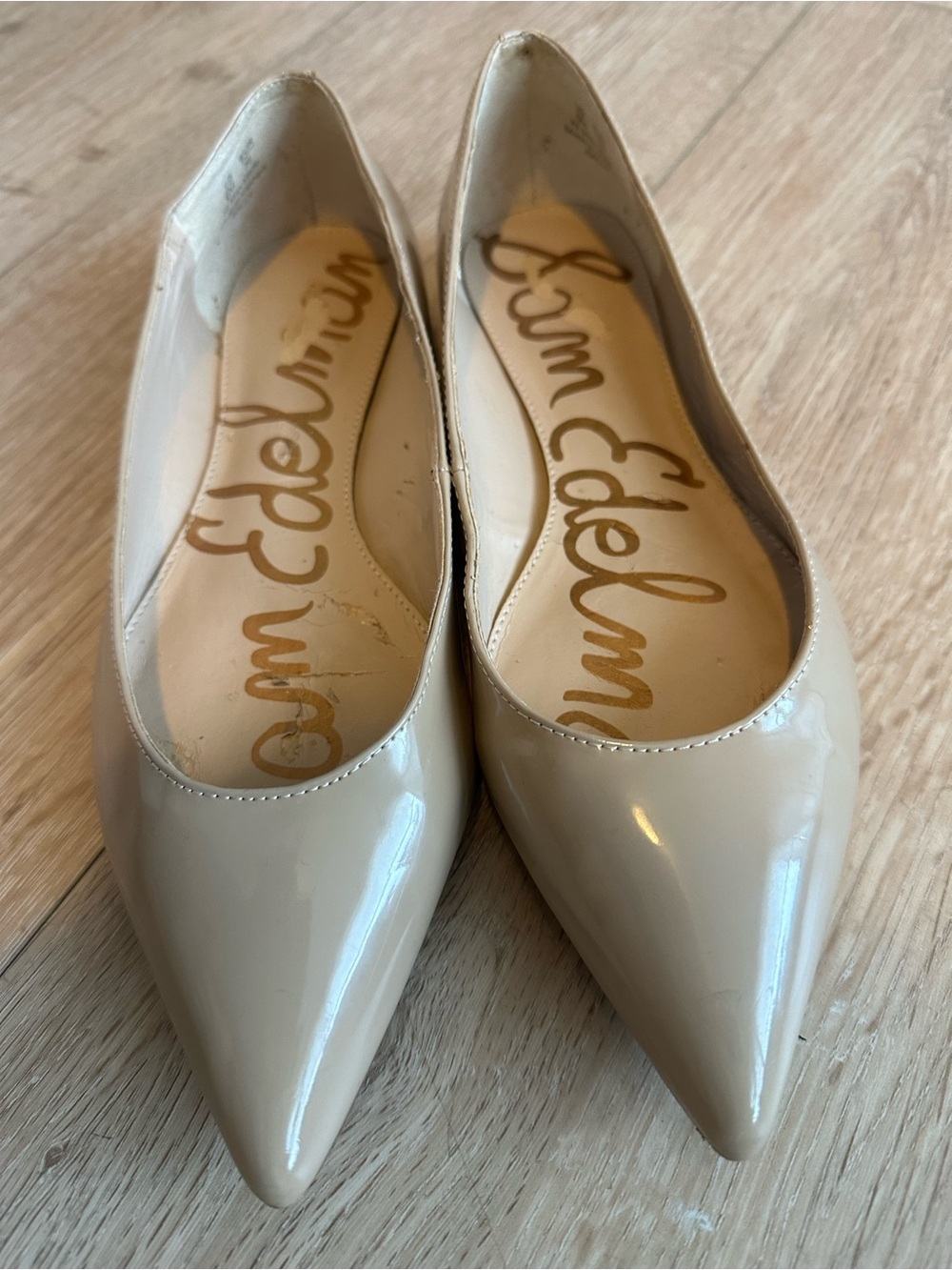 Sam Edelman Sally Nude leather Pointed-Toe Flats in Beige
